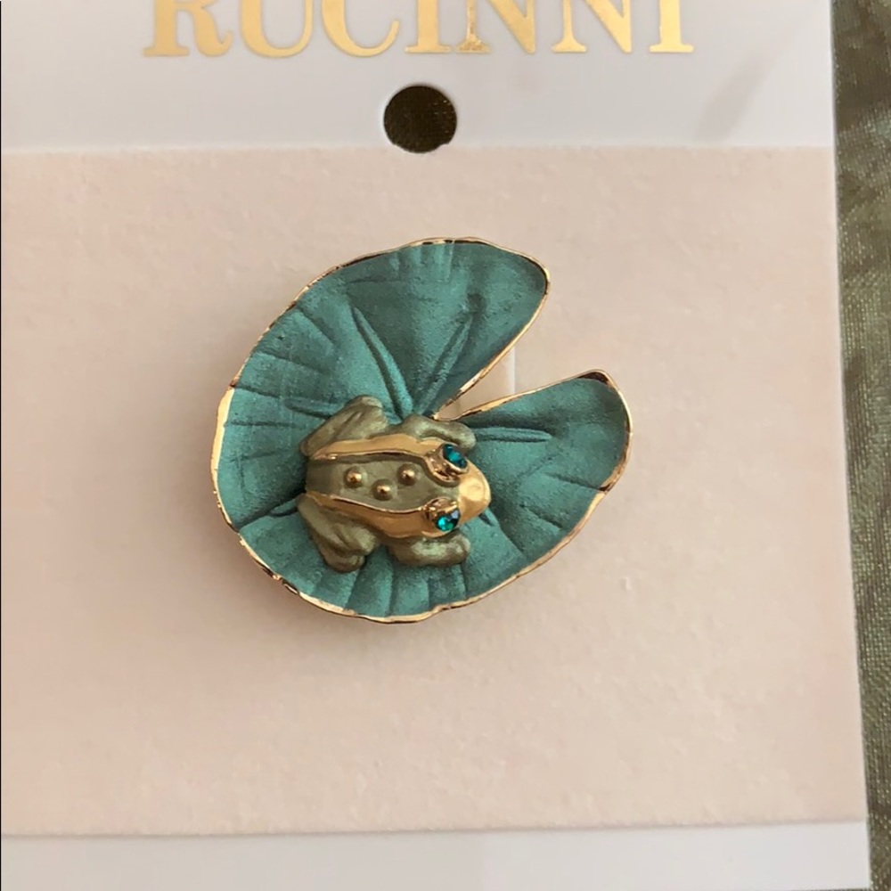 Ruccini enamel frog on lily pad pin